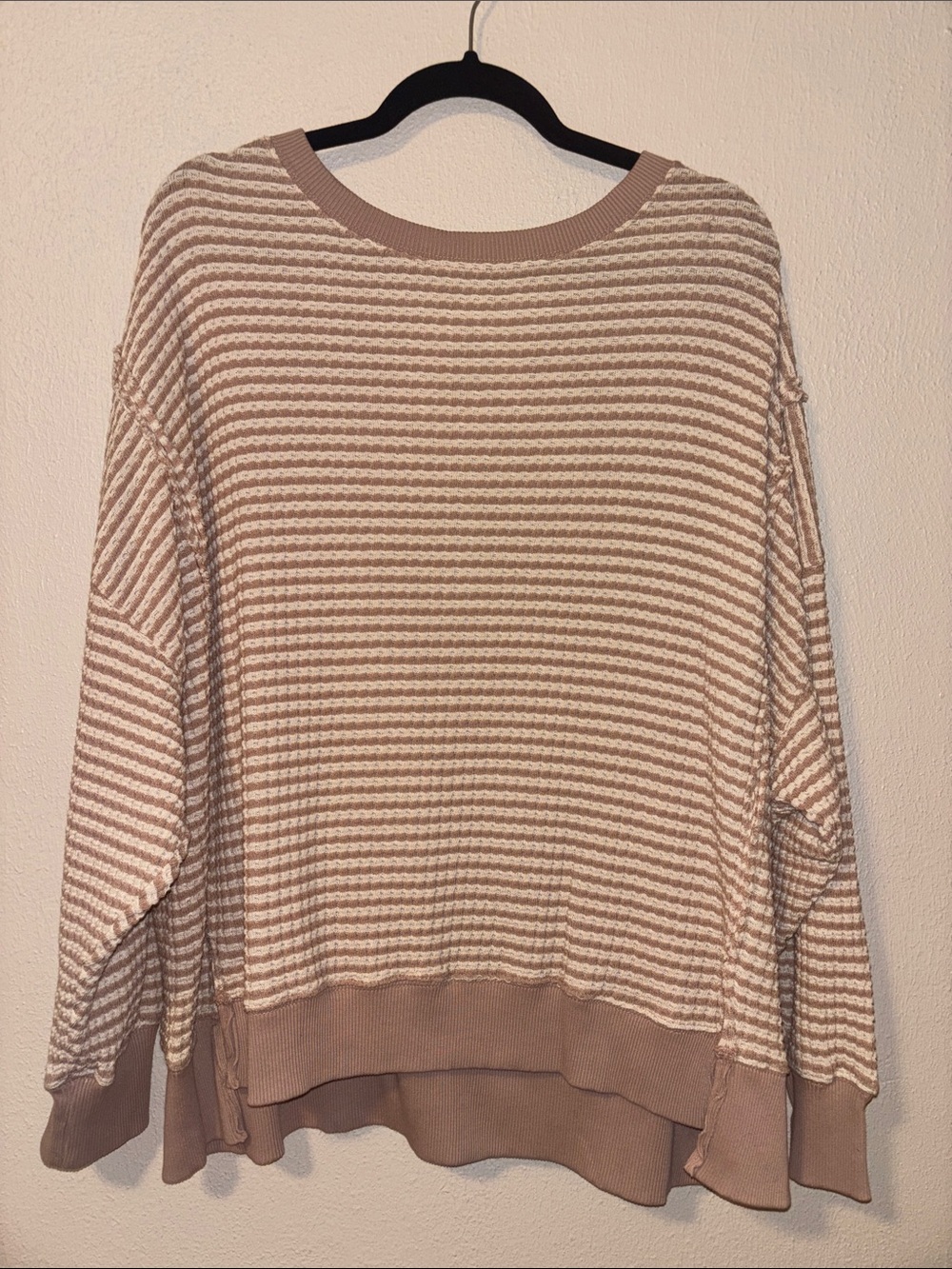 American Eagle Outfitters Cream & Taupe Striped Scoop Neck Sweater